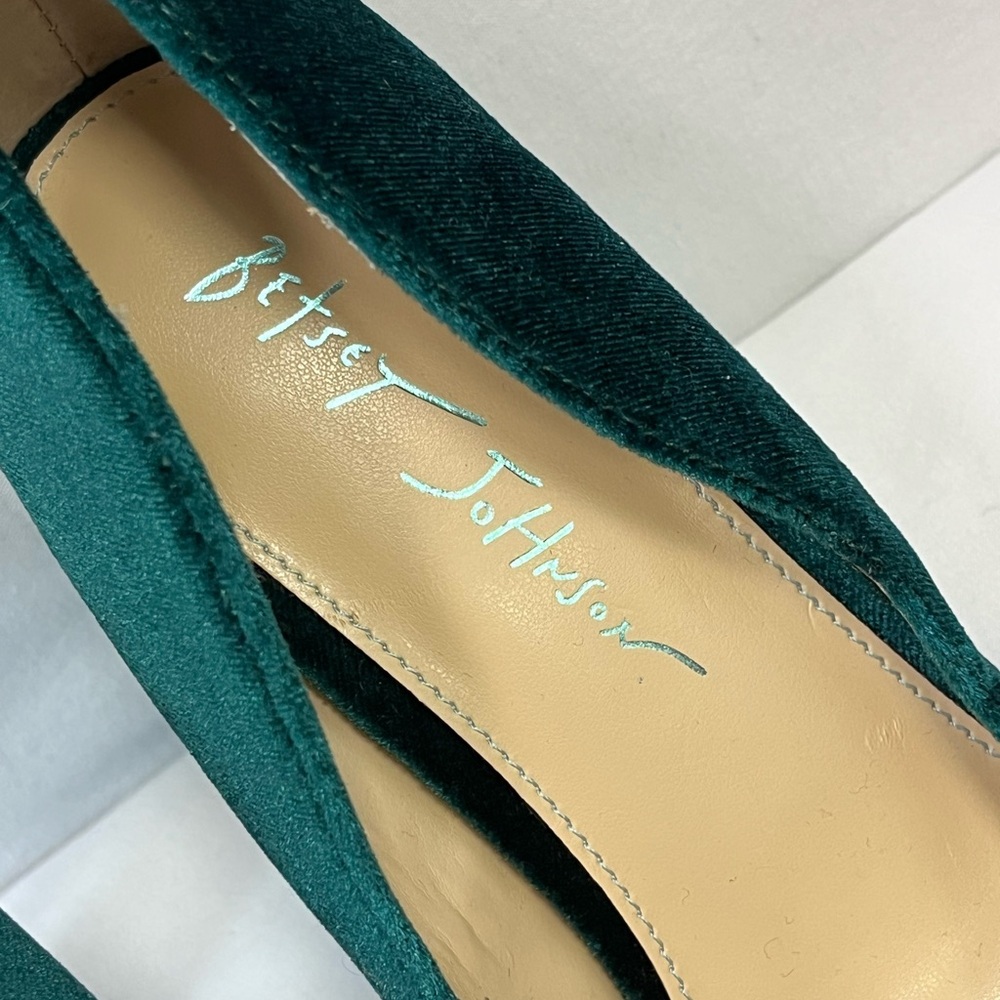 Betsey Johnson Corie Velvet Crystal Heel Pumps Emerald Green 7.5M Glam - Picture 2 of 11